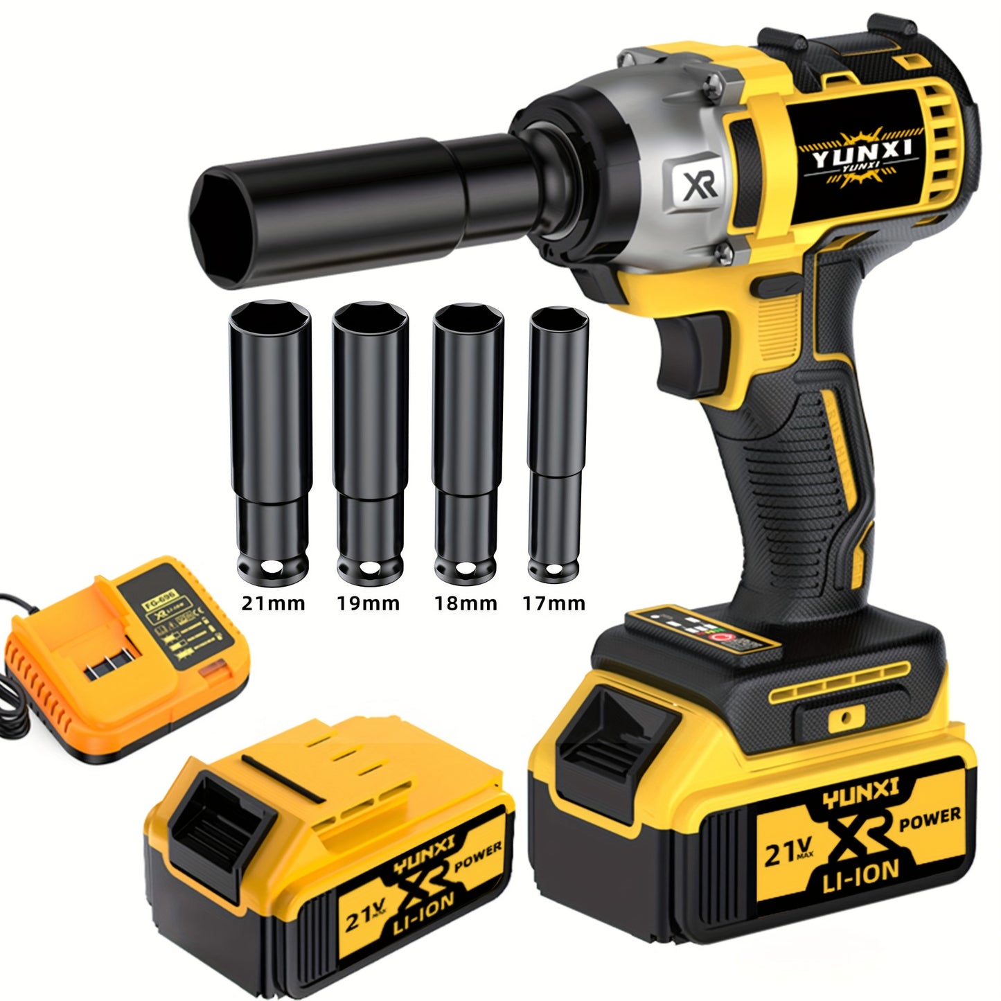 21V Cordless Impact Wrench Wireless Drill Kit with 4000mAh Battery, Brushless Electric Impact Gun Drill, Toolbox, Charger, Socket & Complete Accessories - Ideal Gift for Men
