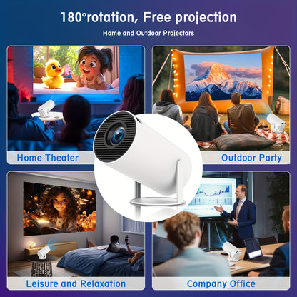 Portable 4K Smart Projector with WiFi 6 & BT 5.0, 1080P Native Resolution, 180° Rotatable Adjustable Screen, USB-Powered LED Light & Wireless Connectivity - Compatible with Netflix, YouTube, Prime Video for Home Theater, Out