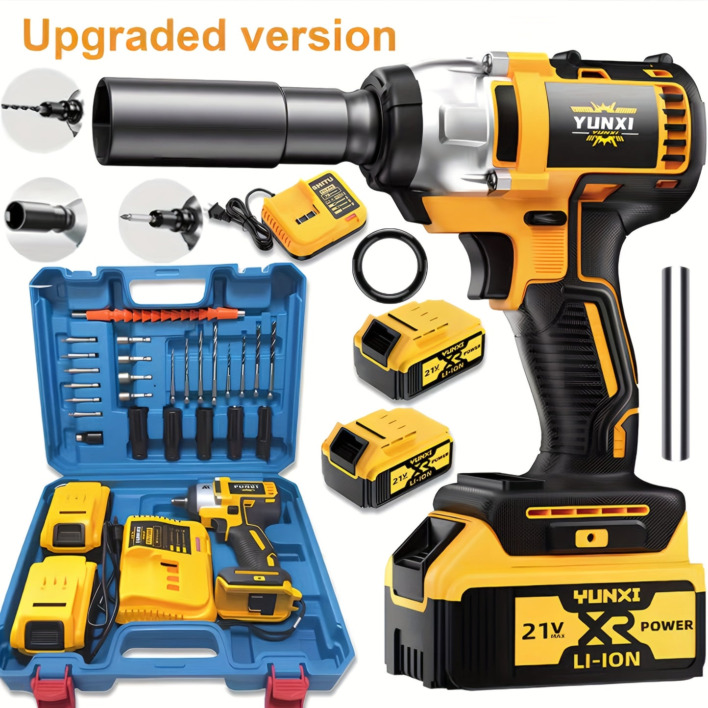 21V Cordless Impact Wrench Wireless Drill Kit with 4000mAh Battery, Brushless Electric Impact Gun Drill, Toolbox, Charger, Socket & Complete Accessories - Ideal Gift for Men