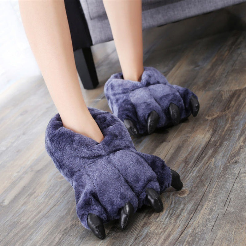 Animal Claw Cotton Slippers Men's And Women's Winter Hand Shaped Brush Fluffy Slippers Dinosaur Cotton MerchMallow