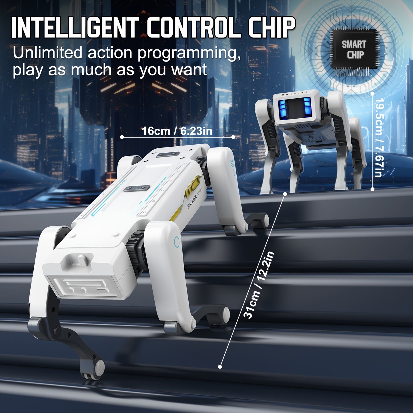 Intelligent Robot Dog, 2.4GHz Remote Control Toy Dog, With A Maximum Remote Control Distance Of 99Ft, AI Voice Control Can Be Connected, Programming Actions To Mobile Apps, Can Dance, Telling Stories, Perform A Dance, Program