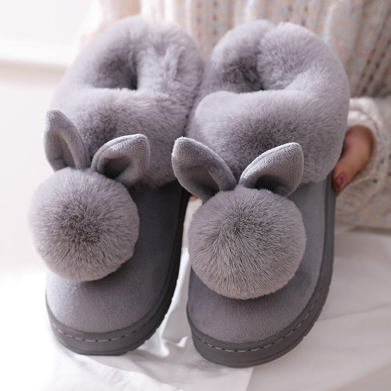 Autumn Winter Cotton Slippers Fur Rabbit Home Warm Thick Bottom Indoor Cotton Shoes Womens Slippers Cute Fluffy Cat Slippers MerchMallow