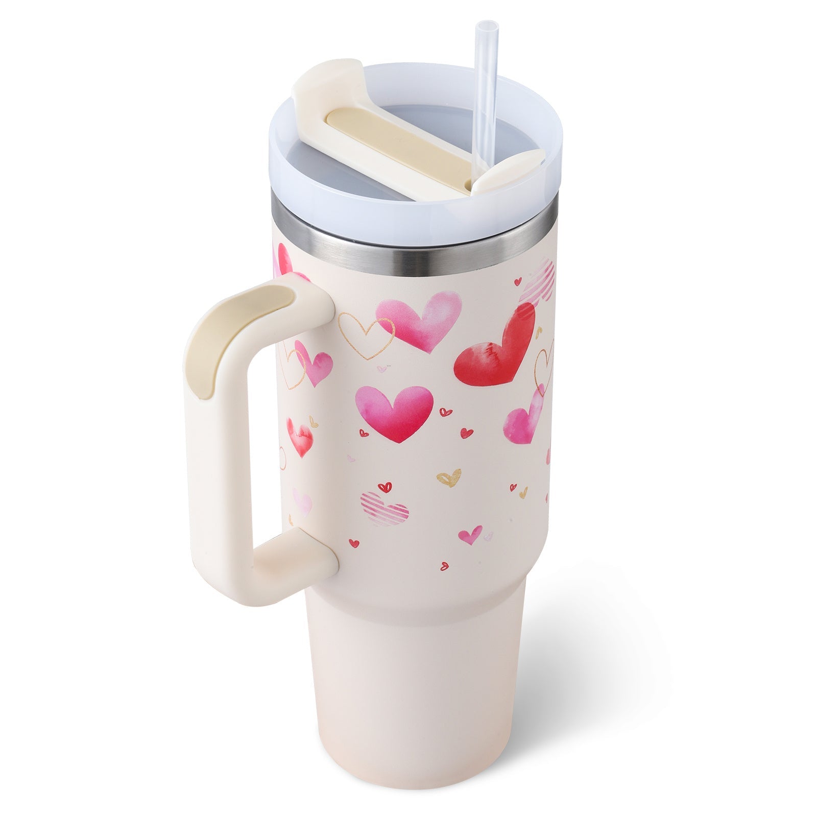 40 Oz Tumbler With Handle Straw Insulated, Stainless Steel Spill Proof Vacuum Coffee Cup Tumbler With Lid Tapered Mug Gifts For Valentine Lover Suitable For Car Gym Office Travel MerchMallow