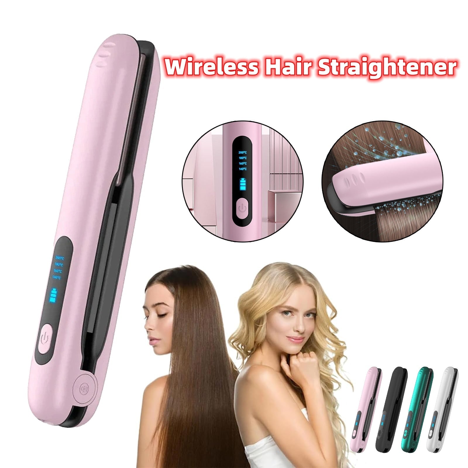 Wireless Hair Straightener Flat Iron Mini 2 IN 1 Roller USB 5000mAh Max 200 Degree Portable Cordless Curler 4 Levels Dry And Wet Uses MerchMallow
