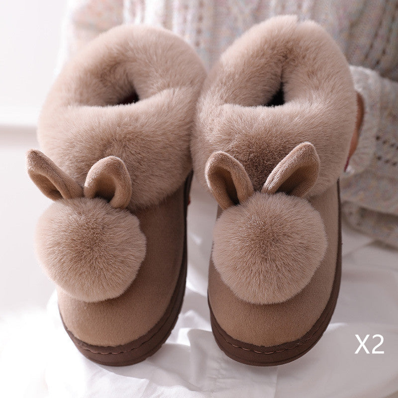 Autumn Winter Cotton Slippers Fur Rabbit Home Warm Thick Bottom Indoor Cotton Shoes Womens Slippers Cute Fluffy Cat Slippers MerchMallow