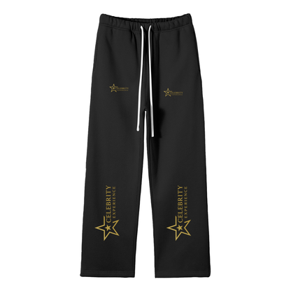 Unisex solid color fleece straight leg pants with drawstring and gold Celebrity Experience logos