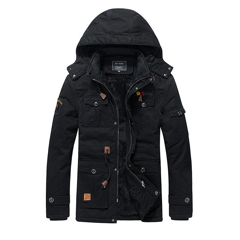 Men's Fleece Padded Jacket Mid-length Hooded Jacket MerchMallow