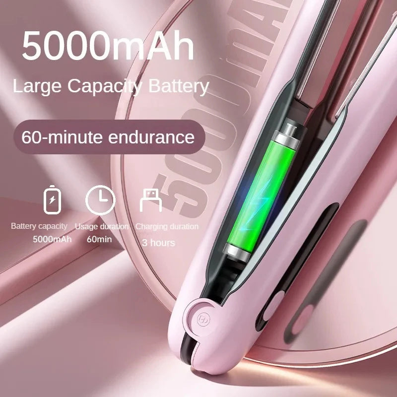 Wireless Hair Straightener Flat Iron Mini 2 IN 1 Roller USB 5000mAh Max 200 Degree Portable Cordless Curler 4 Levels Dry And Wet Uses MerchMallow