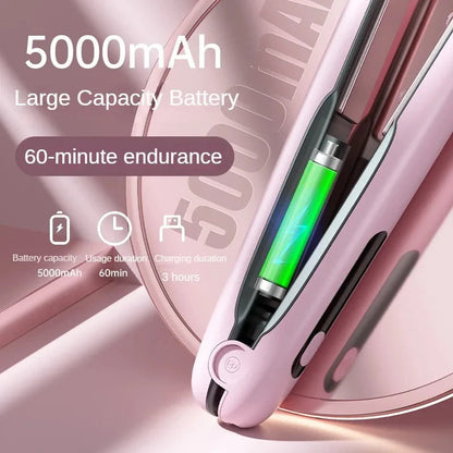 Wireless Hair Straightener Flat Iron Mini 2 IN 1 Roller USB 5000mAh Max 200 Degree Portable Cordless Curler 4 Levels Dry And Wet Uses MerchMallow