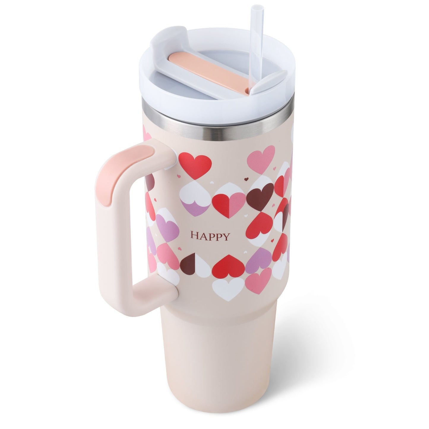 40 Oz Tumbler With Handle Straw Insulated, Stainless Steel Spill Proof Vacuum Coffee Cup Tumbler With Lid Tapered Mug Gifts For Valentine Lover Suitable For Car Gym Office Travel MerchMallow