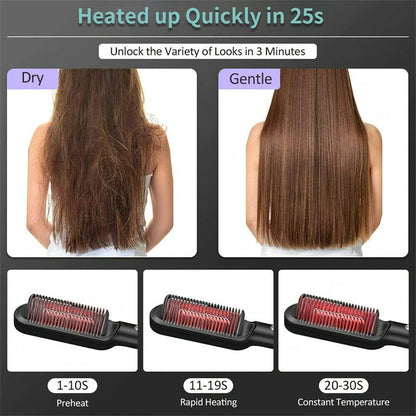 New 2 In 1 Hair Straightener Hot Comb Negative Ion Curling Tong Dual-purpose Electric Hair Brush MerchMallow