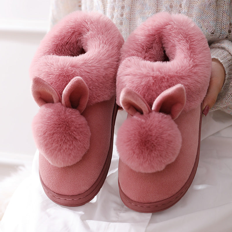Autumn Winter Cotton Slippers Fur Rabbit Home Warm Thick Bottom Indoor Cotton Shoes Womens Slippers Cute Fluffy Cat Slippers MerchMallow
