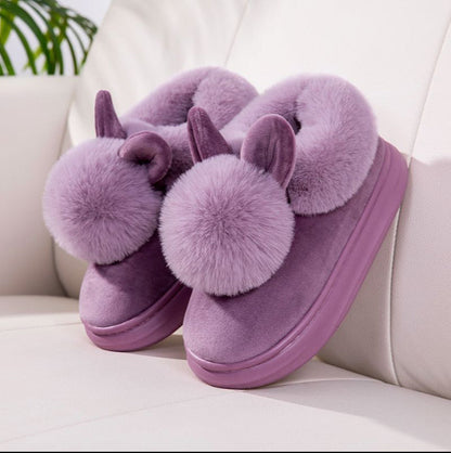 Autumn Winter Cotton Slippers Fur Rabbit Home Warm Thick Bottom Indoor Cotton Shoes Womens Slippers Cute Fluffy Cat Slippers MerchMallow