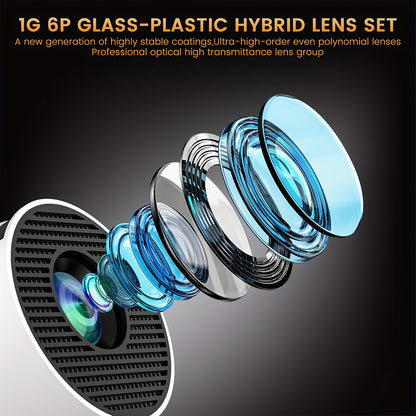 Portable 4K Smart Projector with WiFi 6 & BT 5.0, 1080P Native Resolution, 180° Rotatable Adjustable Screen, USB-Powered LED Light & Wireless Connectivity - Compatible with Netflix, YouTube, Prime Video for Home Theater, Out