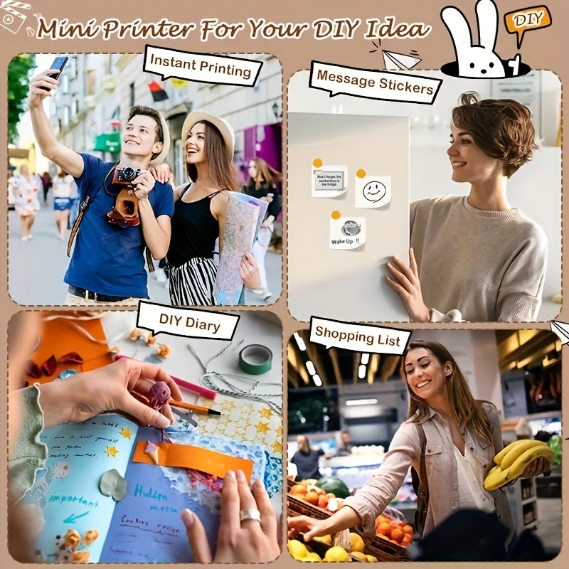 Ink Free Sticker Printer Mini Thermal Printer with One Roll Of Thermal Paper, Wireless Pocket Printer, Intelligent Portable Receipt Printer, Suitable for Photos, Diaries, Notes, And Memos