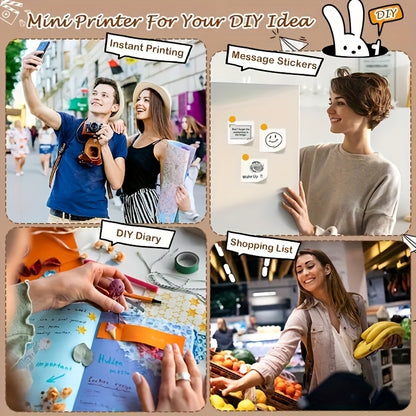 Ink Free Sticker Printer Mini Thermal Printer with One Roll Of Thermal Paper, Wireless Pocket Printer, Intelligent Portable Receipt Printer, Suitable for Photos, Diaries, Notes, And Memos