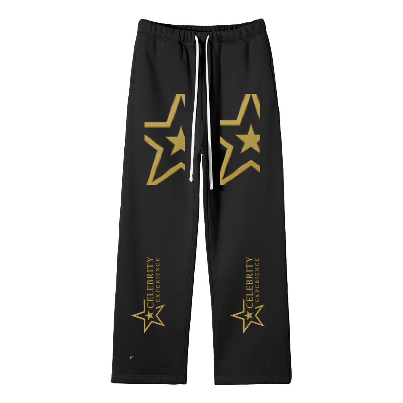 Unisex solid color fleece straight leg pants with drawstring and gold star design