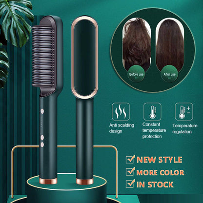 New 2 In 1 Hair Straightener Hot Comb Negative Ion Curling Tong Dual-purpose Electric Hair Brush MerchMallow