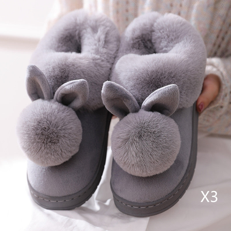 Autumn Winter Cotton Slippers Fur Rabbit Home Warm Thick Bottom Indoor Cotton Shoes Womens Slippers Cute Fluffy Cat Slippers MerchMallow