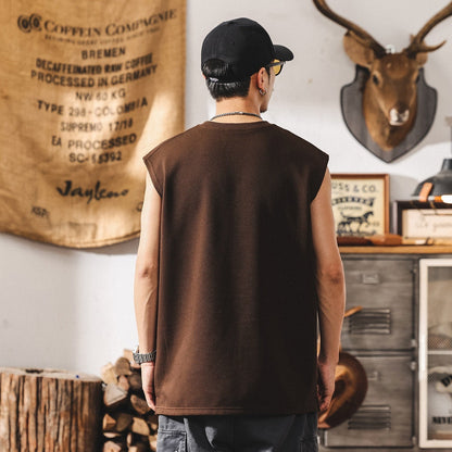 Vintage Zipper Sports Fitness Vest Men's Loose Waffle Texture Tough Guy T-shirt MerchMallow