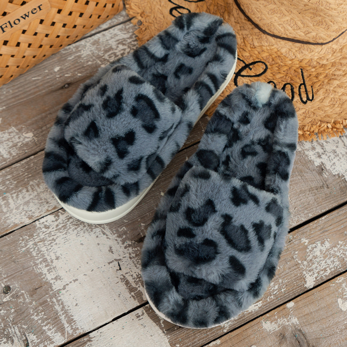 Leopard Print Thick Bottom Fluffy Slippers MerchMallow