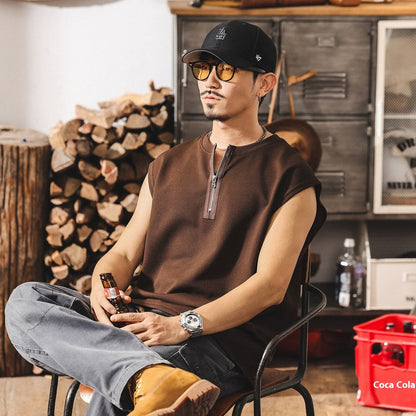 Vintage Zipper Sports Fitness Vest Men's Loose Waffle Texture Tough Guy T-shirt MerchMallow