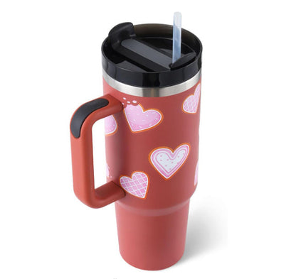 40 Oz Tumbler With Handle Straw Insulated, Stainless Steel Spill Proof Vacuum Coffee Cup Tumbler With Lid Tapered Mug Gifts For Valentine Lover Suitable For Car Gym Office Travel MerchMallow