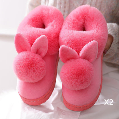 Autumn Winter Cotton Slippers Fur Rabbit Home Warm Thick Bottom Indoor Cotton Shoes Womens Slippers Cute Fluffy Cat Slippers MerchMallow