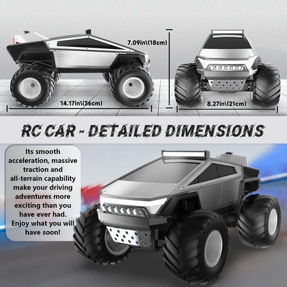 [RC Monster Truck Toy] 2.4GHz 4WD All Terrain RC Monster Truck Toy | Remote Control Off-road Vehicle with LED Lights, Music, Excellent Grip Big Wheels | Birthday, Christmas, Halloween Gifts for 6+ Boys And Girls
