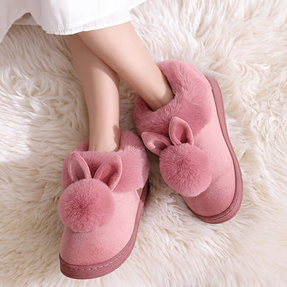 Autumn Winter Cotton Slippers Fur Rabbit Home Warm Thick Bottom Indoor Cotton Shoes Womens Slippers Cute Fluffy Cat Slippers MerchMallow