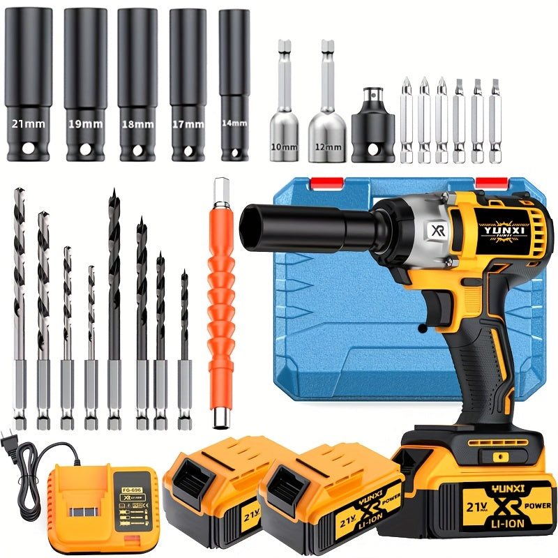21V Cordless Impact Wrench Wireless Drill Kit with 4000mAh Battery, Brushless Electric Impact Gun Drill, Toolbox, Charger, Socket & Complete Accessories - Ideal Gift for Men