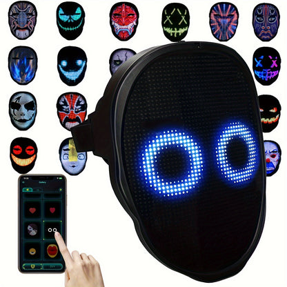 App-Controlled LED Face Mask with RGB & - Real-Time Light Effects, - Portable Party Mask for Adults, Halloween Costumes, Nightclub & Photo Shoots (Compatible with Smartphones)