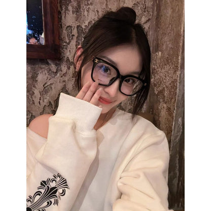 Sanskrit Letter Pattern Round Neck Loose Sweatshirt MerchMallow