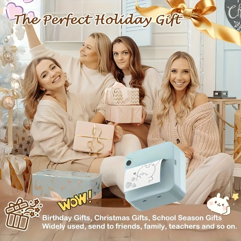 Ink Free Sticker Printer Mini Thermal Printer with One Roll Of Thermal Paper, Wireless Pocket Printer, Intelligent Portable Receipt Printer, Suitable for Photos, Diaries, Notes, And Memos