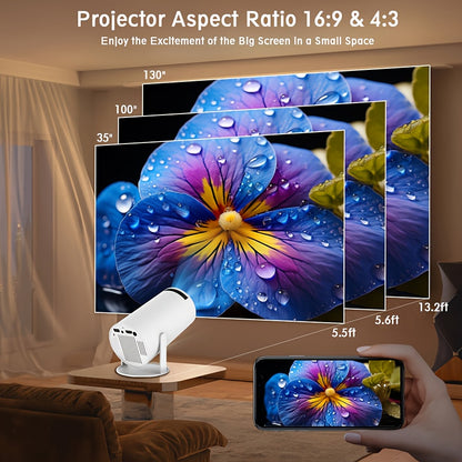 Portable 4K Smart Projector with WiFi 6 & BT 5.0, 1080P Native Resolution, 180° Rotatable Adjustable Screen, USB-Powered LED Light & Wireless Connectivity - Compatible with Netflix, YouTube, Prime Video for Home Theater, Out