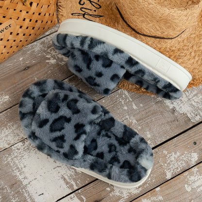 Leopard Print Thick Bottom Fluffy Slippers MerchMallow