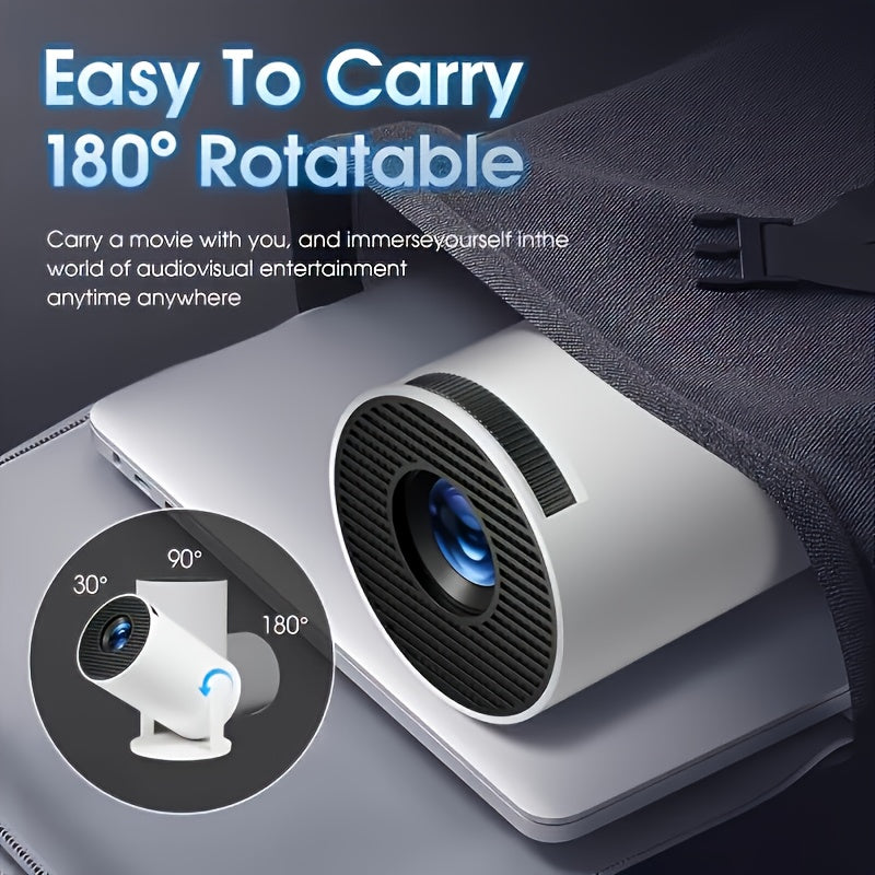 Portable 4K Smart Projector with WiFi 6 & BT 5.0, 1080P Native Resolution, 180° Rotatable Adjustable Screen, USB-Powered LED Light & Wireless Connectivity - Compatible with Netflix, YouTube, Prime Video for Home Theater, Out
