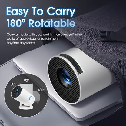 Portable 4K Smart Projector with WiFi 6 & BT 5.0, 1080P Native Resolution, 180° Rotatable Adjustable Screen, USB-Powered LED Light & Wireless Connectivity - Compatible with Netflix, YouTube, Prime Video for Home Theater, Out