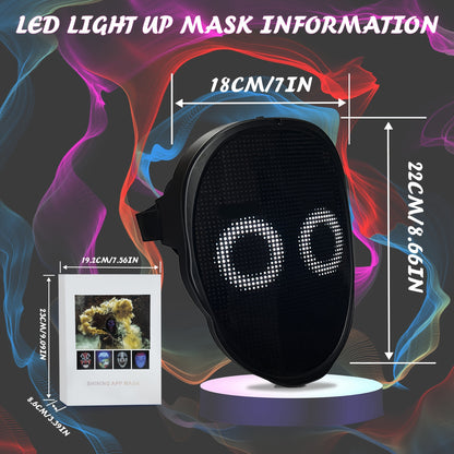 App-Controlled LED Face Mask with RGB & - Real-Time Light Effects, - Portable Party Mask for Adults, Halloween Costumes, Nightclub & Photo Shoots (Compatible with Smartphones)