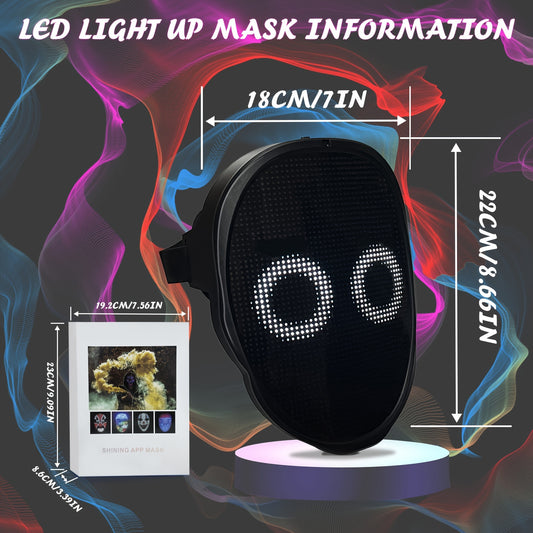 App-Controlled LED Face Mask with RGB & - Real-Time Light Effects, - Portable Party Mask for Adults, Halloween Costumes, Nightclub & Photo Shoots (Compatible with Smartphones)