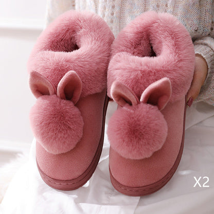 Autumn Winter Cotton Slippers Fur Rabbit Home Warm Thick Bottom Indoor Cotton Shoes Womens Slippers Cute Fluffy Cat Slippers MerchMallow