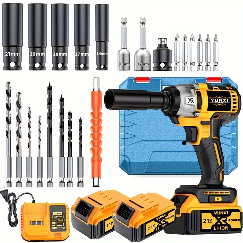 21V Cordless Impact Wrench Wireless Drill Kit with 4000mAh Battery, Brushless Electric Impact Gun Drill, Toolbox, Charger, Socket & Complete Accessories - Ideal Gift for Men
