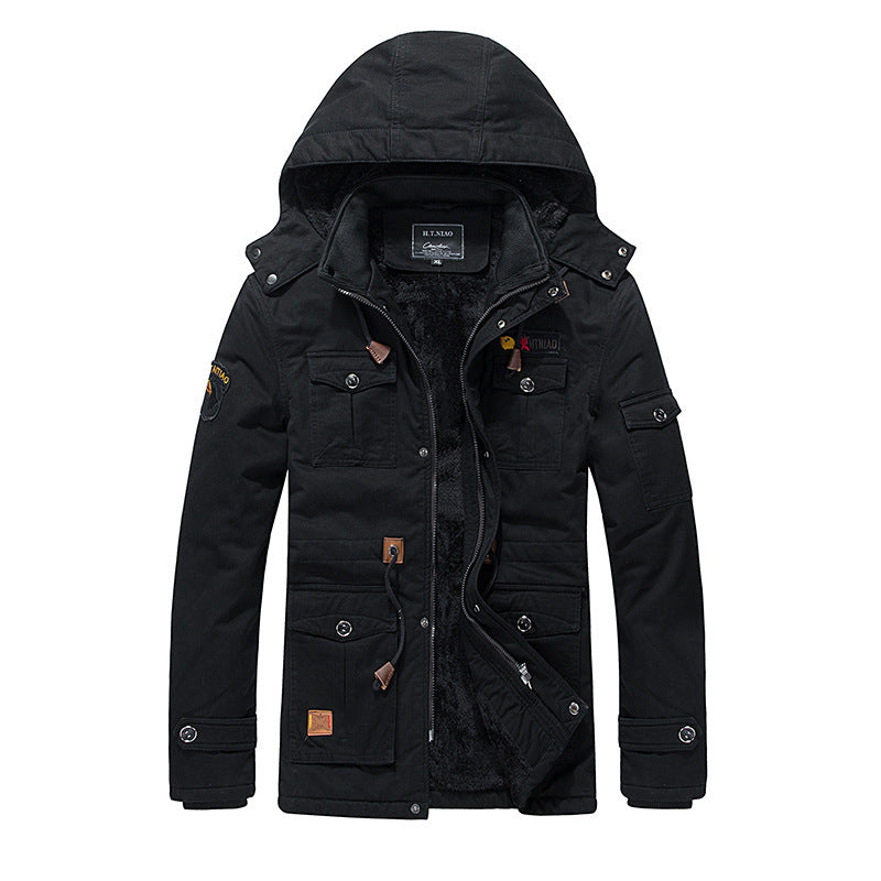 Men's Fleece Padded Jacket Mid-length Hooded Jacket MerchMallow