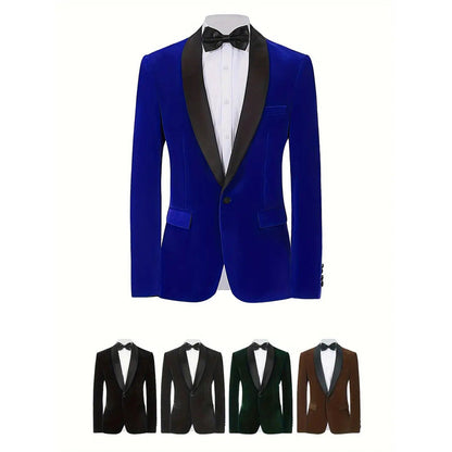 Men's Velvet Blazer With Shawl Collar Wedding Prom Single Button Dress MerchMallow