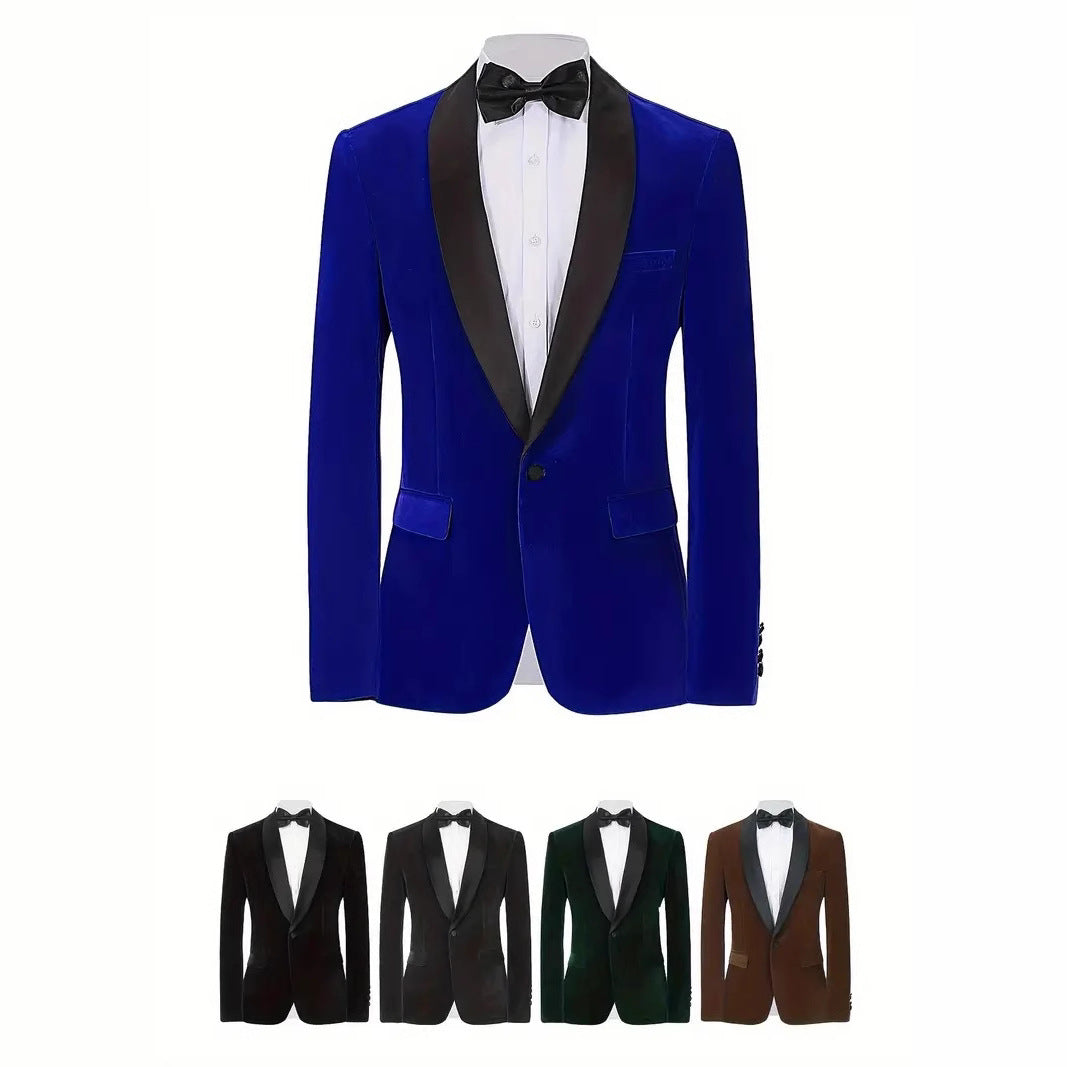 Men's Velvet Blazer With Shawl Collar Wedding Prom Single Button Dress MerchMallow