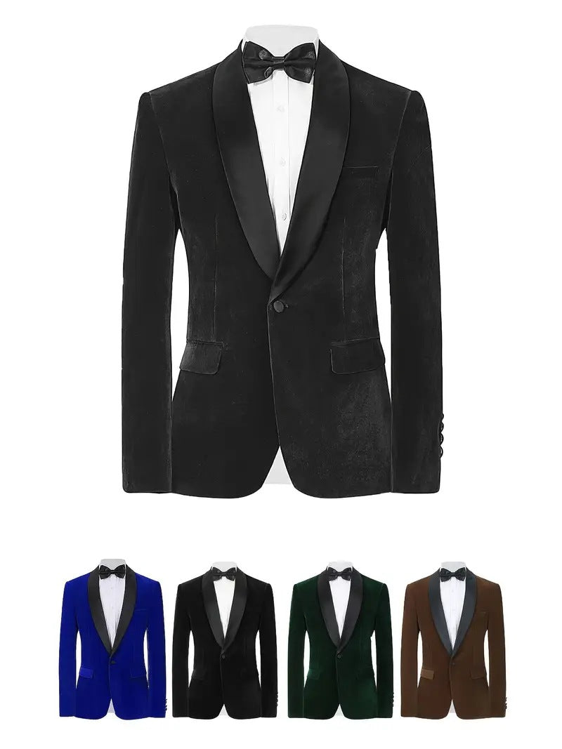 Men's Velvet Blazer With Shawl Collar Wedding Prom Single Button Dress MerchMallow