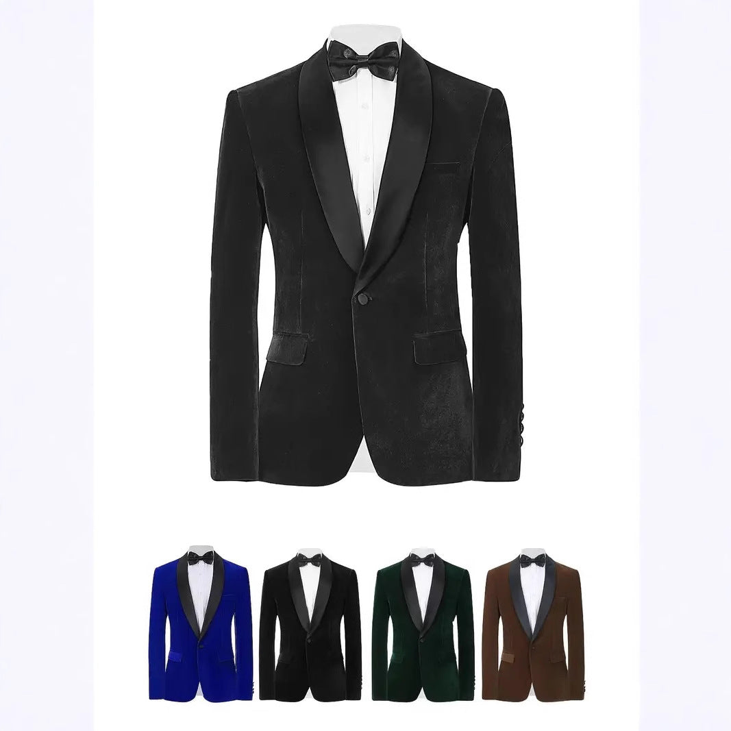 Men's Velvet Blazer With Shawl Collar Wedding Prom Single Button Dress MerchMallow