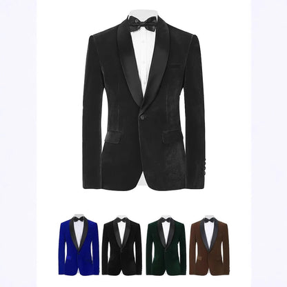 Men's Velvet Blazer With Shawl Collar Wedding Prom Single Button Dress MerchMallow
