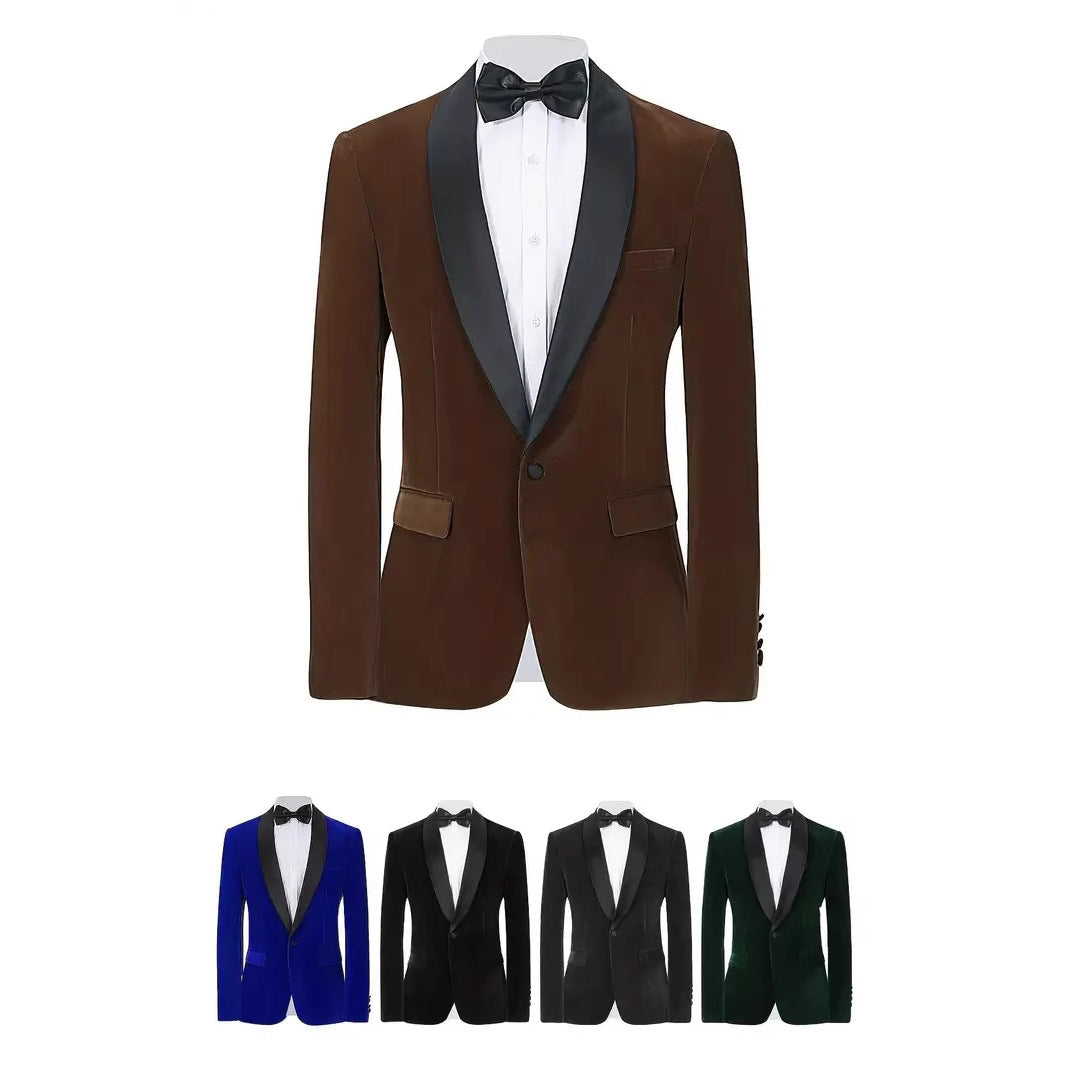 Men's Velvet Blazer With Shawl Collar Wedding Prom Single Button Dress MerchMallow