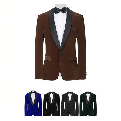 Men's Velvet Blazer With Shawl Collar Wedding Prom Single Button Dress MerchMallow